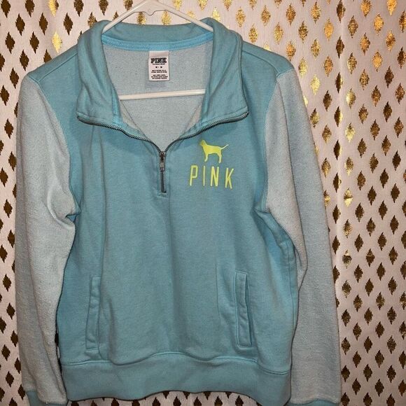 Victoria's Secret PINK Half-Zip Light Blue Terrycloth Pull-Over size M - Picture 3 of 5